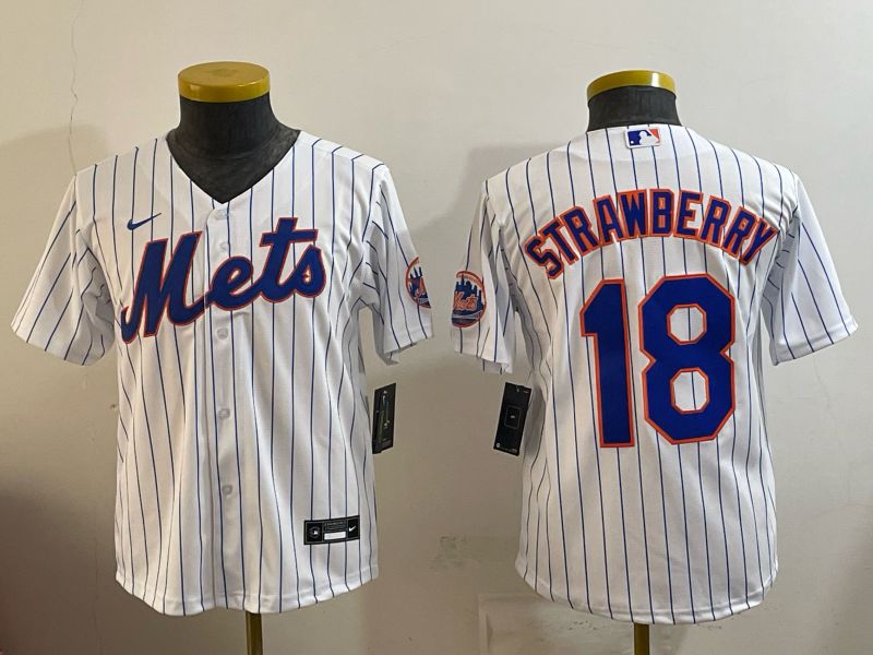 Youth New York Mets #18 Strawberry White stripe Game 2026 Nike MLB Jersey style 001->youth mlb jersey->Youth Jersey